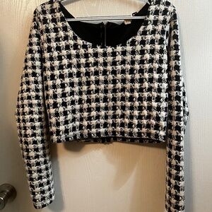 Arden B Textured Houndstooth Cropped Long-Sleeve Top Size Large